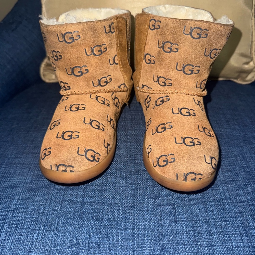 UGG Keelan Chestnut Brown Boots w/Black Embossed Logo Print-Toddler Size 9